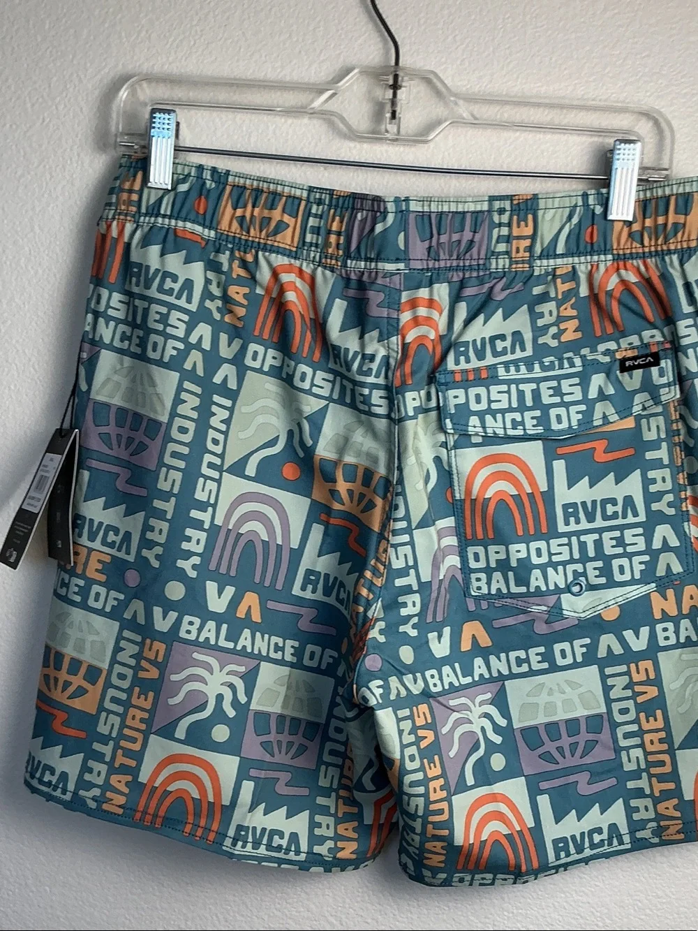 RVCA Teal and Orange Graphic Volley Swim Shorts